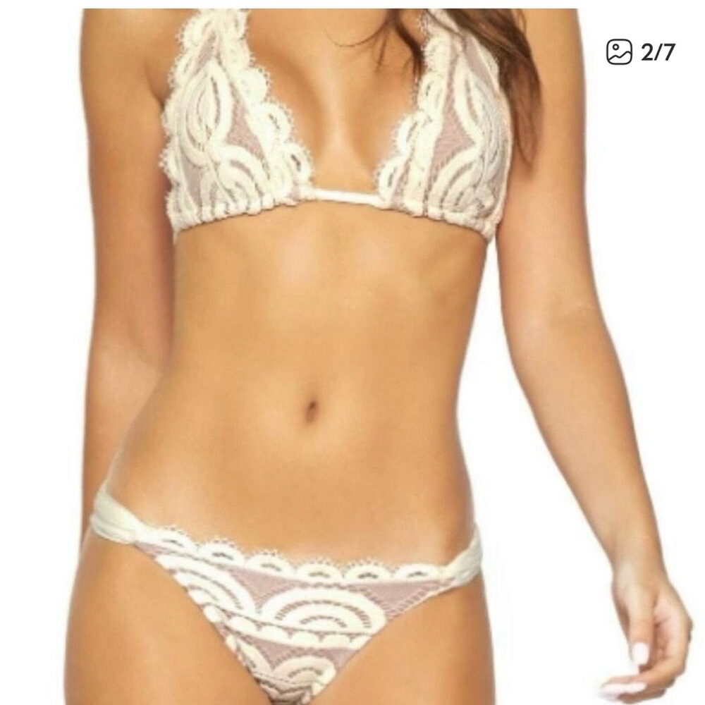PilyQ PQ halter lace top & Fanned bikini S and L NWT